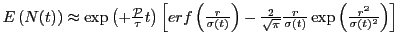 $E\left(N(t)\right) \approx \exp\left( +\frac{\cal P}{\tau} t \right) \left[ erf...
...rt{\pi}} \frac{r}{\sigma(t)} \exp\left( \frac{r^2}{\sigma(t)^2} \right) \right]$